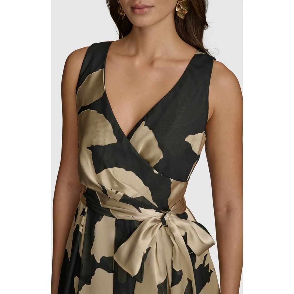 Donna Karan Floral Maxi Dress Black Beige Size 4. NWT - Picture 3 of 10